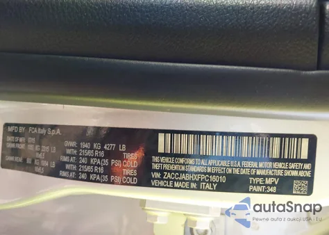 2015 Jeep Renegade Latitude from USA, damaged, VIN ZACCJABHXFPC16010